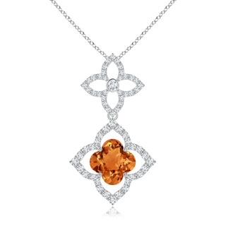 8mm AAAA Clover-Shaped Citrine Floral Halo Dangle Pendant in White Gold