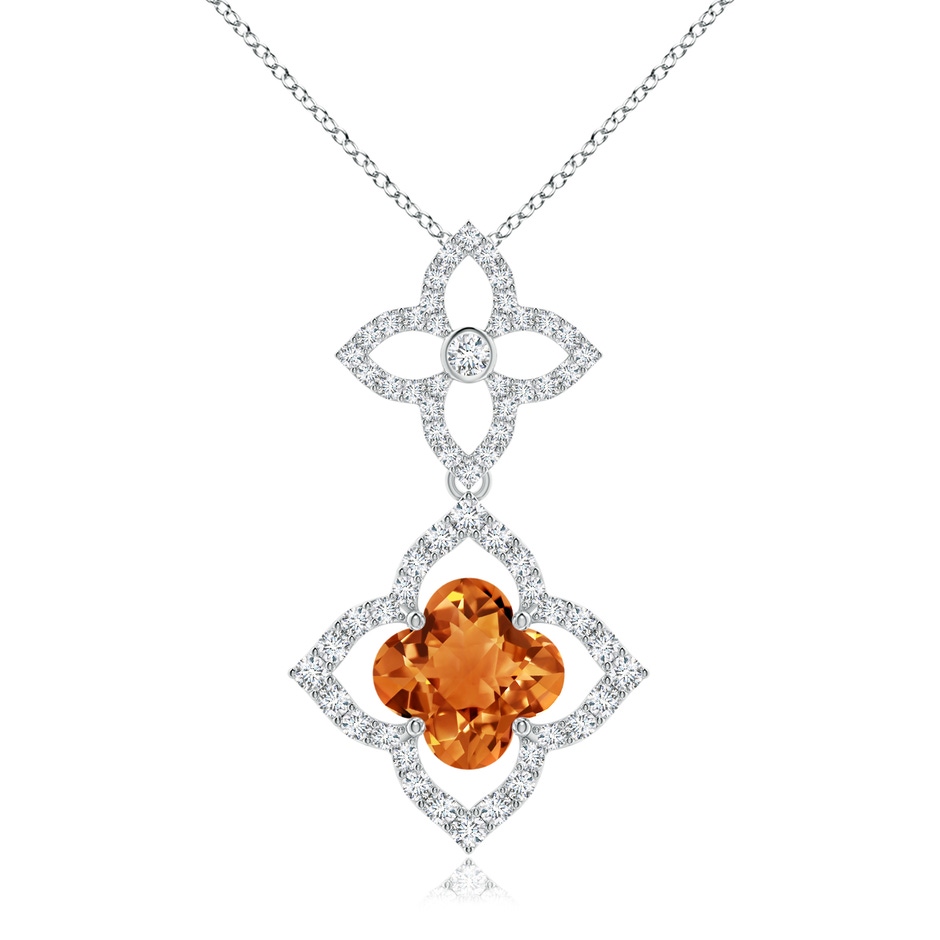 8mm AAAA Clover-Shaped Citrine Floral Halo Dangle Pendant in White Gold 