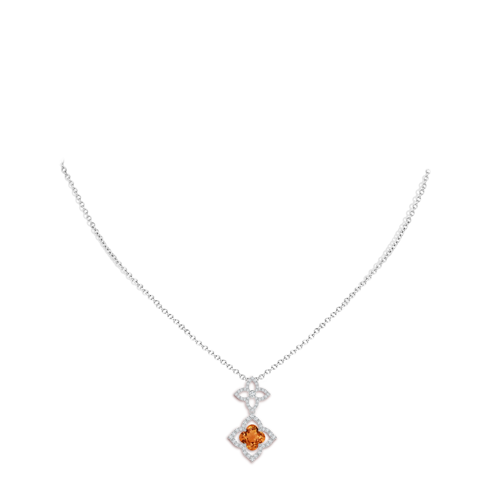 8mm AAAA Clover-Shaped Citrine Floral Halo Dangle Pendant in White Gold Body-Neck