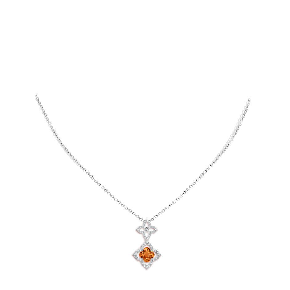 8mm AAAA Clover-Shaped Citrine Floral Halo Dangle Pendant in White Gold body-neck