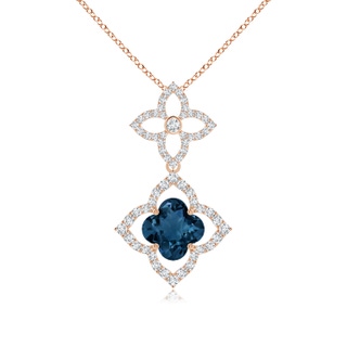 7mm AAAA Clover-Shaped London Blue Topaz Floral Halo Dangle Pendant in 10K Rose Gold