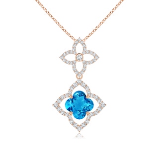 7mm AAAA Clover-Shaped Swiss Blue Topaz Floral Halo Dangle Pendant in 10K Rose Gold