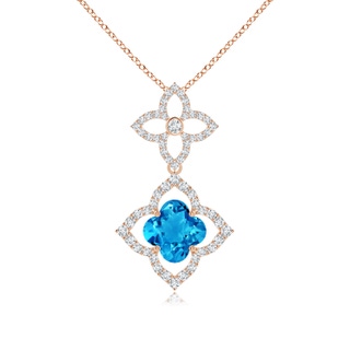 7mm AAAA Clover-Shaped Swiss Blue Topaz Floral Halo Dangle Pendant in 9K Rose Gold
