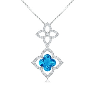 7mm AAAA Clover-Shaped Swiss Blue Topaz Floral Halo Dangle Pendant in White Gold