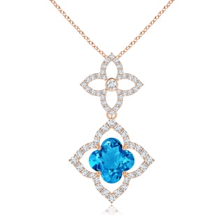 8mm AAAA Clover-Shaped Swiss Blue Topaz Floral Halo Dangle Pendant in 10K Rose Gold