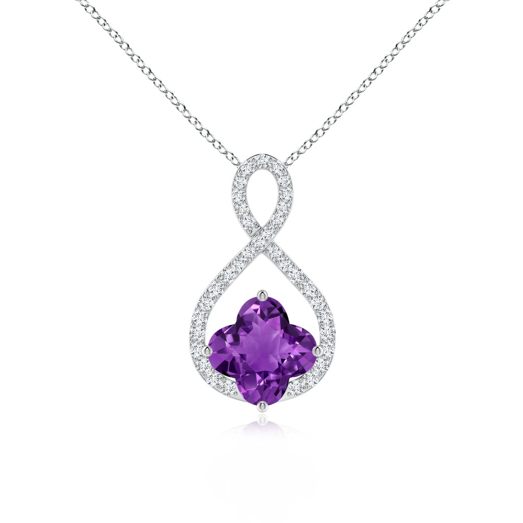 7mm AAAA Clover-Shaped Amethyst Infinity Pendant in White Gold