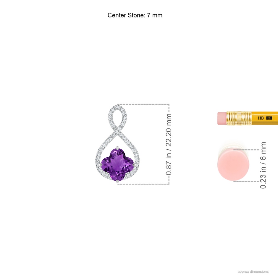 7mm AAAA Clover-Shaped Amethyst Infinity Pendant in White Gold ruler