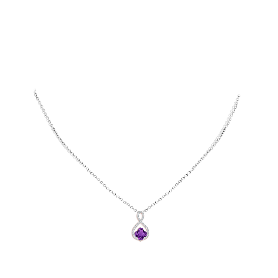 7mm AAAA Clover-Shaped Amethyst Infinity Pendant in White Gold body-neck