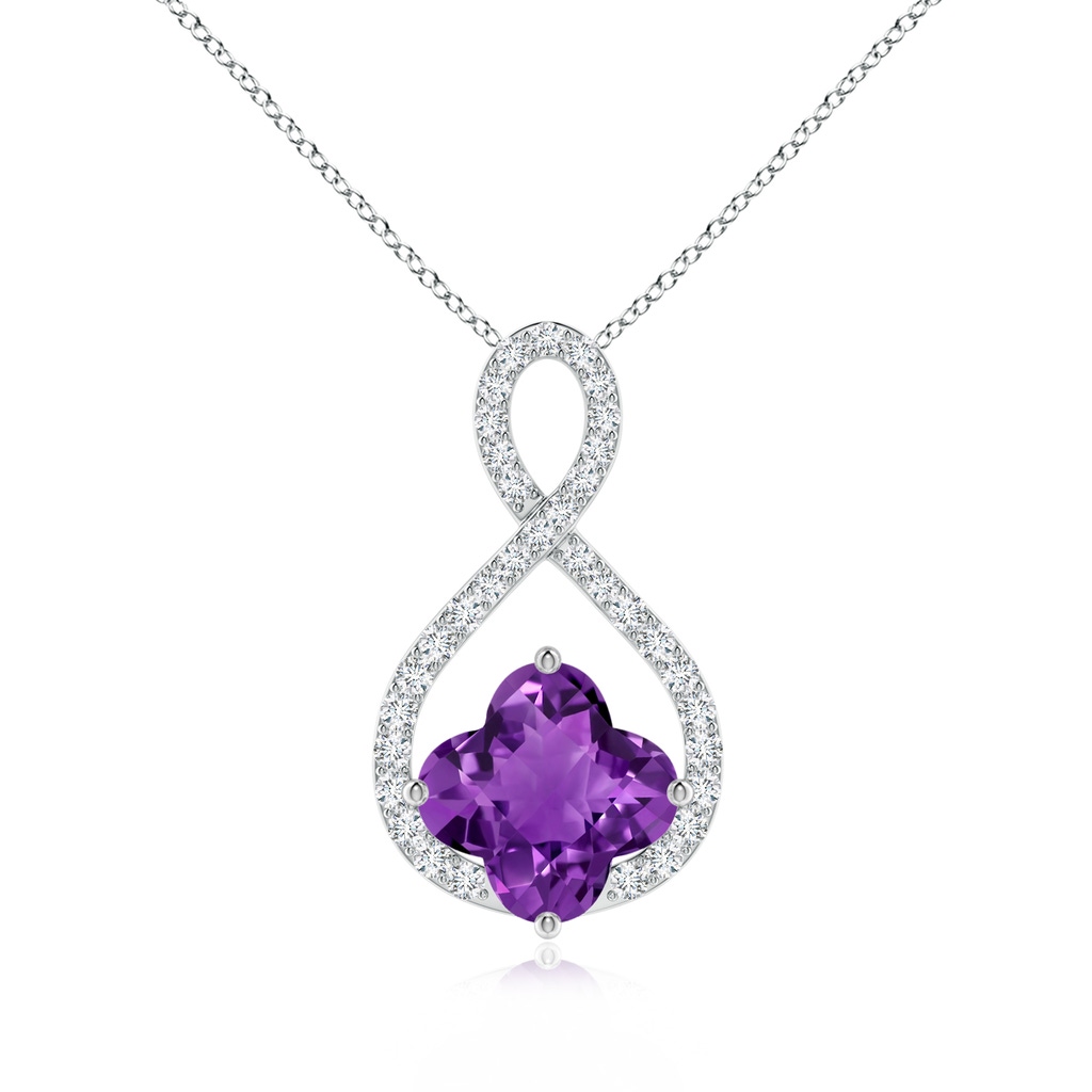 8mm AAAA Clover-Shaped Amethyst Infinity Pendant in White Gold