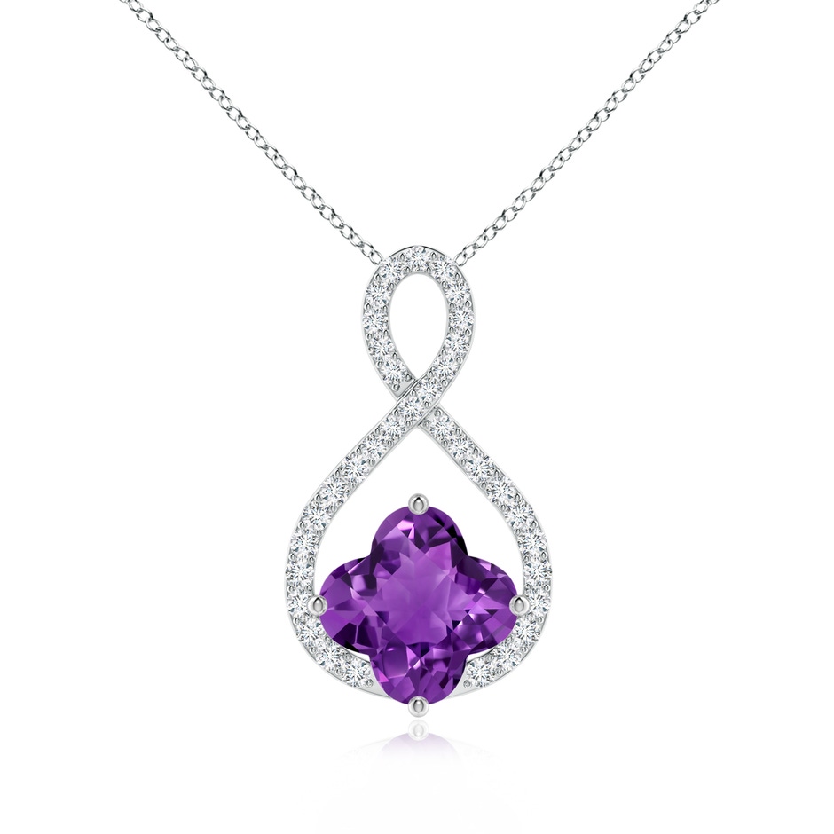 8mm AAAA Clover-Shaped Amethyst Infinity Pendant in White Gold 