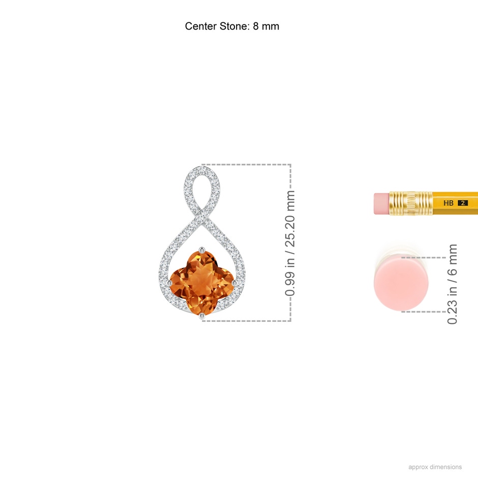 8mm AAAA Clover-Shaped Citrine Infinity Pendant in White Gold ruler