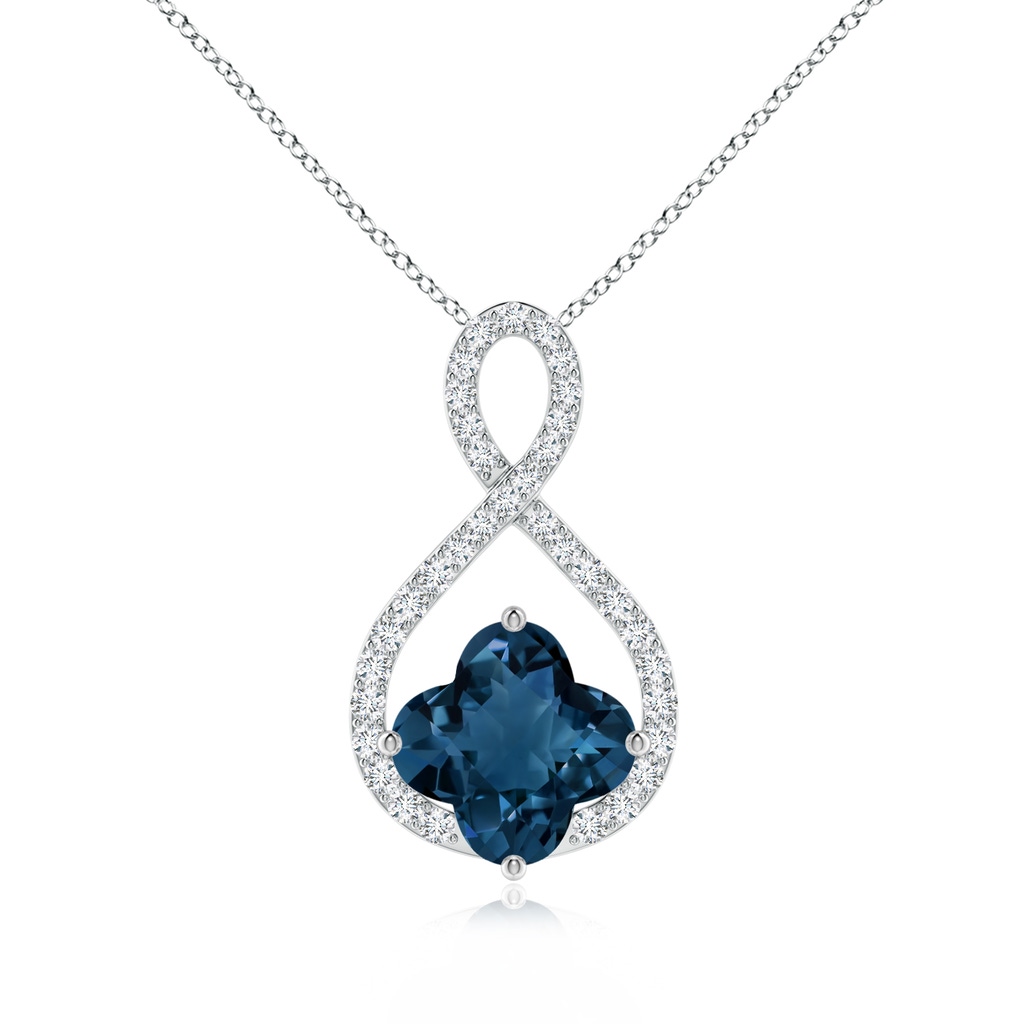 8mm AAAA Clover-Shaped London Blue Topaz Infinity Pendant in White Gold 