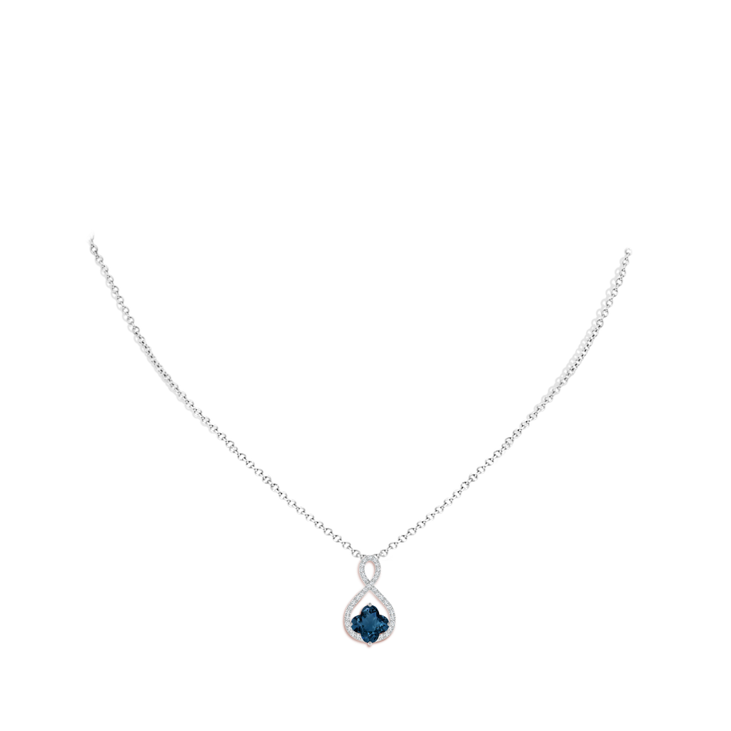 8mm AAAA Clover-Shaped London Blue Topaz Infinity Pendant in White Gold Body-Neck