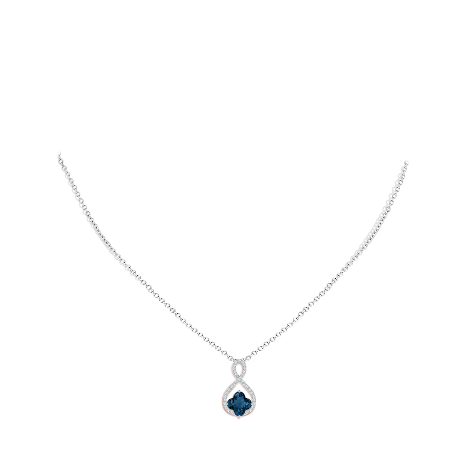 8mm AAAA Clover-Shaped London Blue Topaz Infinity Pendant in White Gold body-neck