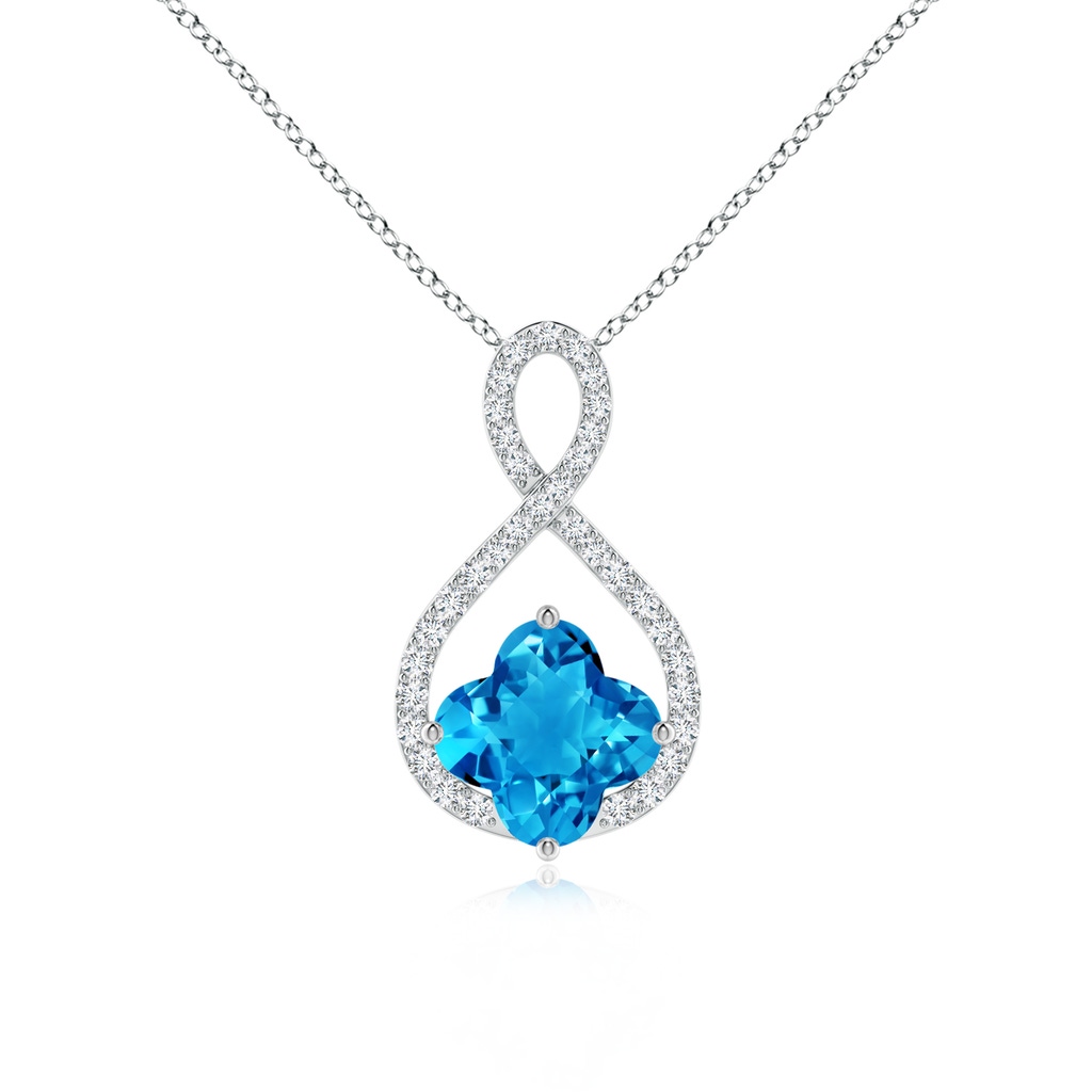 7mm AAAA Clover-Shaped Swiss Blue Topaz Infinity Pendant in White Gold