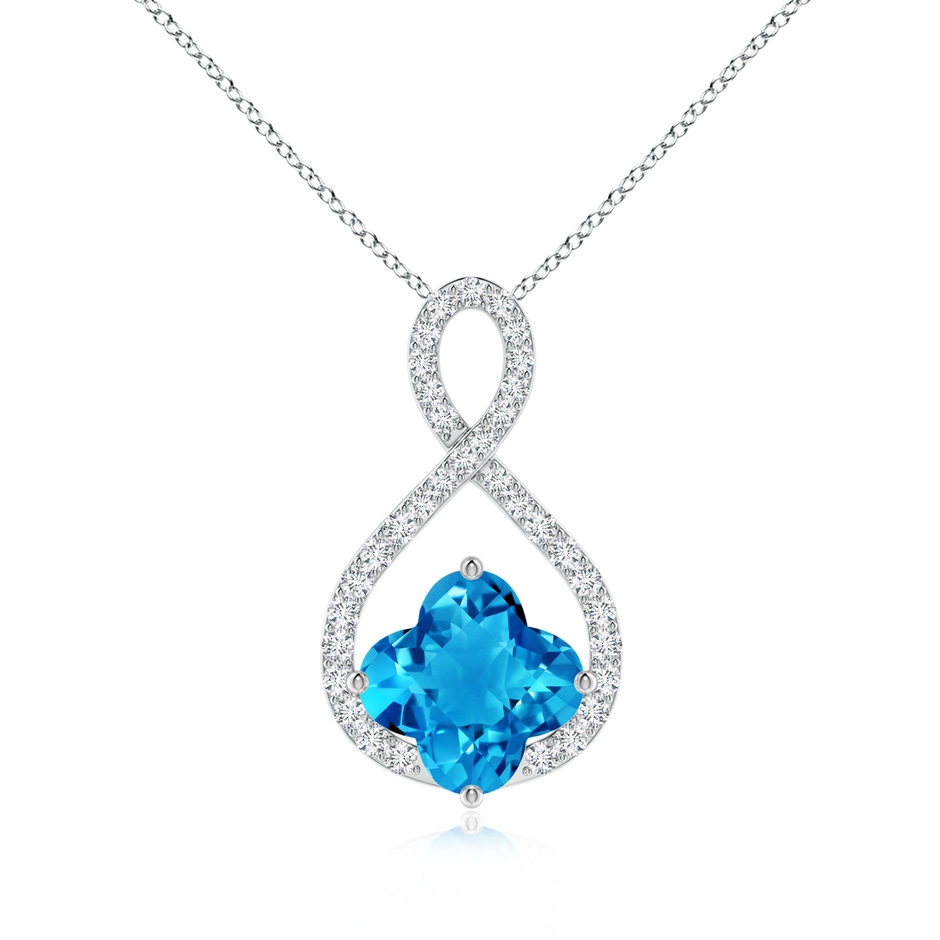 8mm AAAA Clover-Shaped Swiss Blue Topaz Infinity Pendant in White Gold 