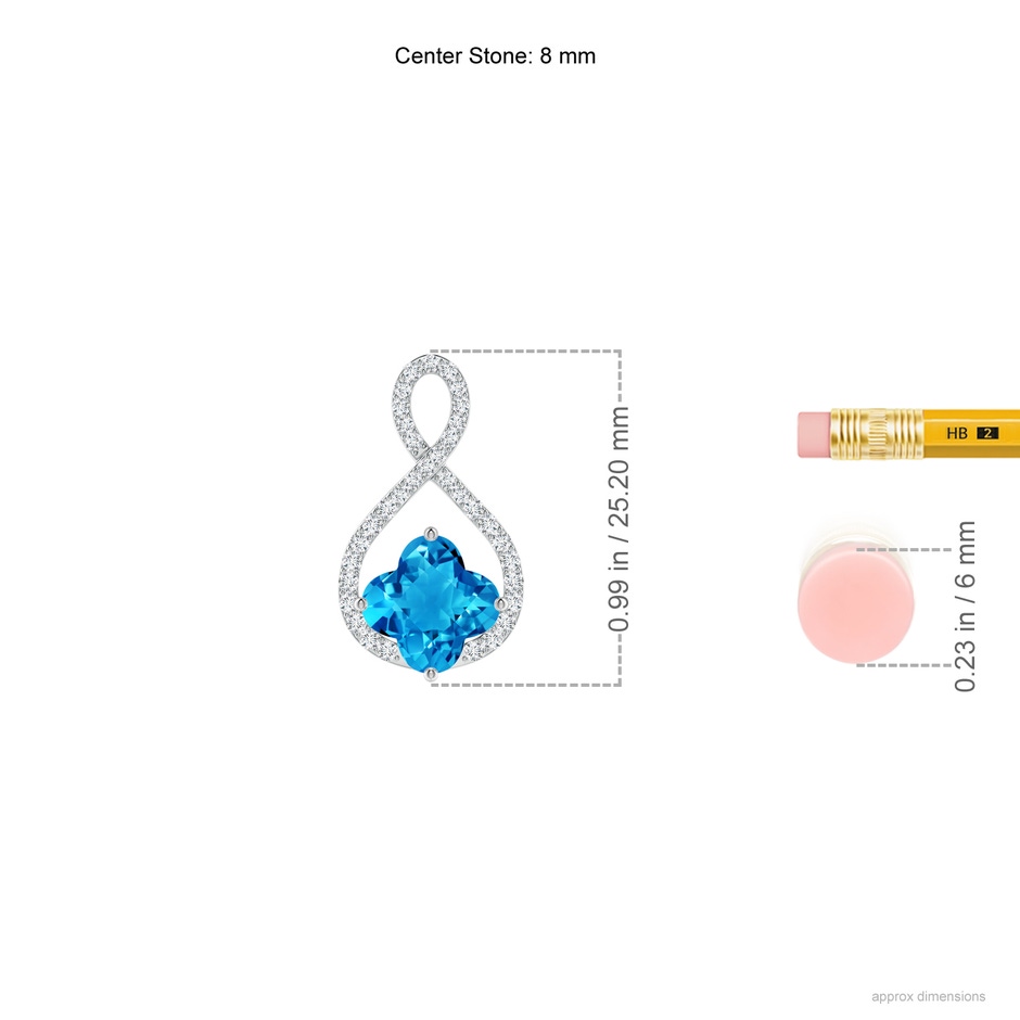 8mm AAAA Clover-Shaped Swiss Blue Topaz Infinity Pendant in White Gold ruler