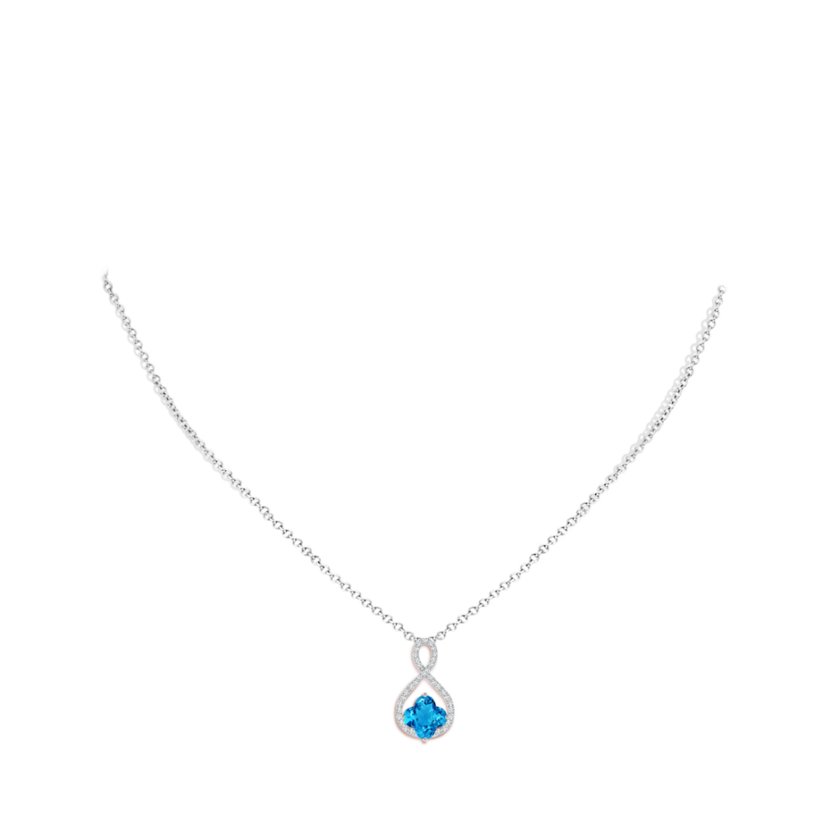 8mm AAAA Clover-Shaped Swiss Blue Topaz Infinity Pendant in White Gold body-neck