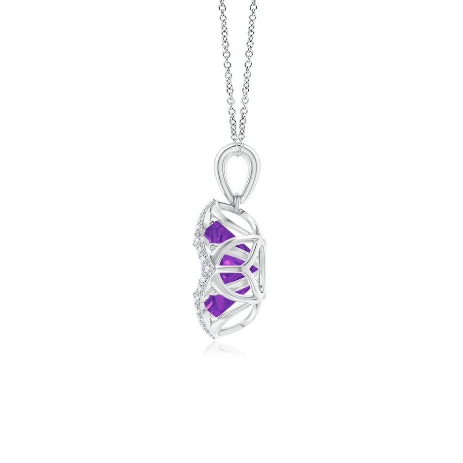 10mm AAAA Square Amethyst and Diamond Clover Backset Pendant in White Gold side-1