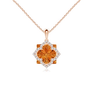 10mm AAAA Square Citrine and Diamond Clover Backset Pendant in Rose Gold