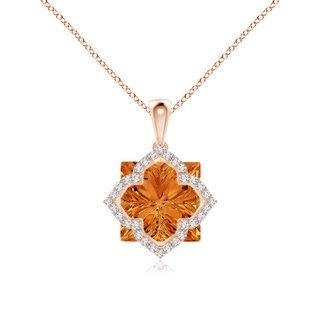 12mm AAAA Square Citrine and Diamond Clover Backset Pendant in Rose Gold