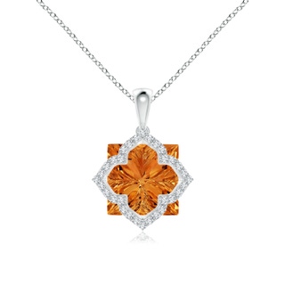 12mm AAAA Square Citrine and Diamond Clover Backset Pendant in White Gold