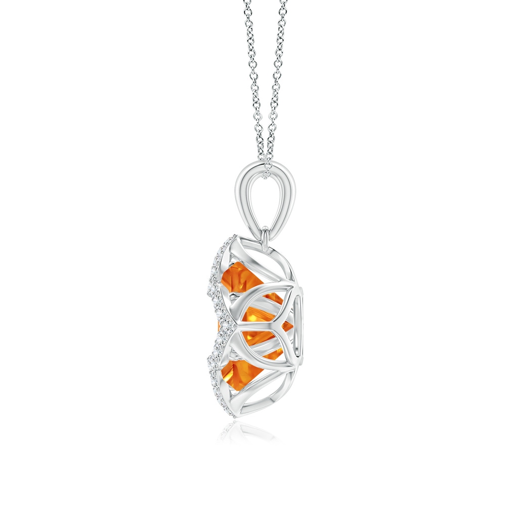 12mm AAAA Square Citrine and Diamond Clover Backset Pendant in White Gold Side-1