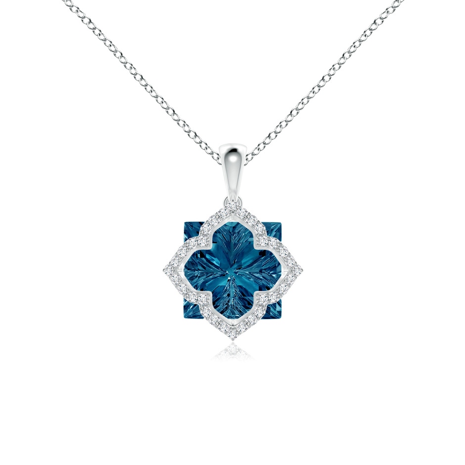 10mm AAAA Square London Blue Topaz and Diamond Clover Backset Pendant in White Gold 