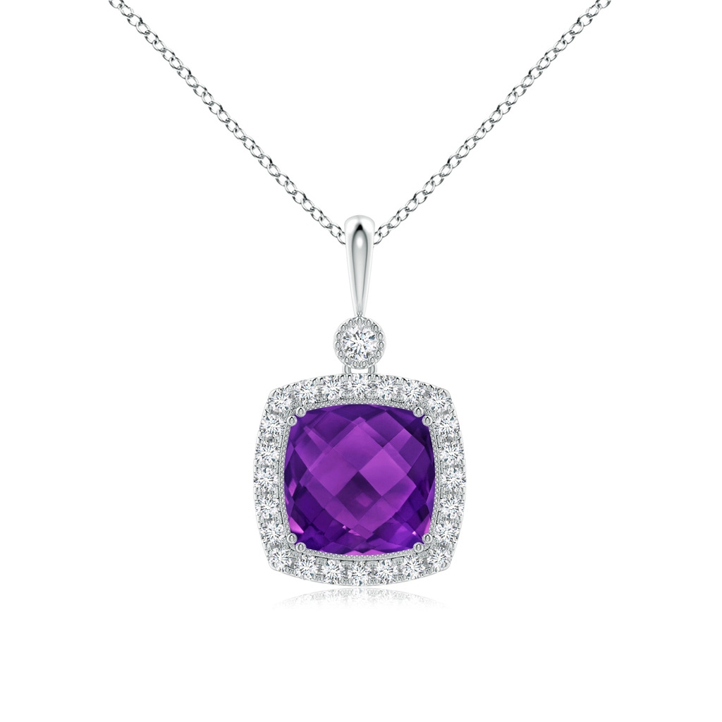 10mm AAAA Double Prong-Set Cushion Amethyst Halo Pendant in P950 Platinum