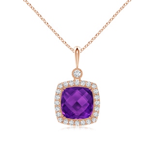 10mm AAAA Double Prong-Set Cushion Amethyst Halo Pendant in Rose Gold