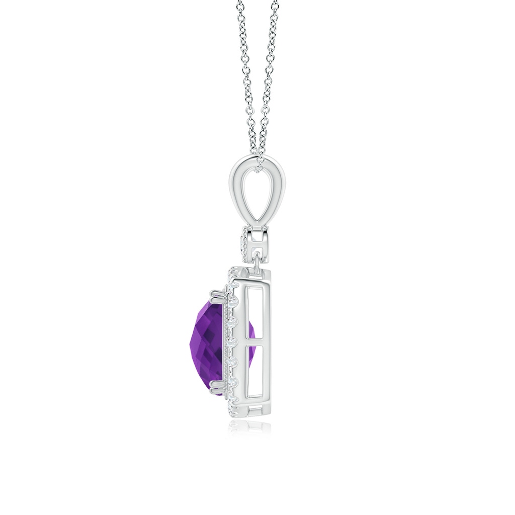 10mm AAAA Double Prong-Set Cushion Amethyst Halo Pendant in White Gold Side-1