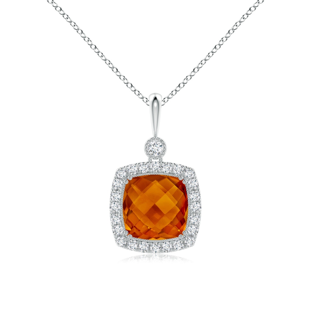 10mm AAAA Double Prong-Set Cushion Citrine Halo Pendant in P950 Platinum