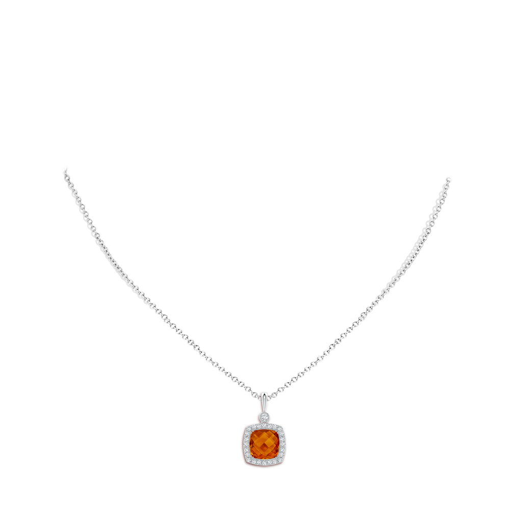 10mm AAAA Double Prong-Set Cushion Citrine Halo Pendant in White Gold Body-Neck