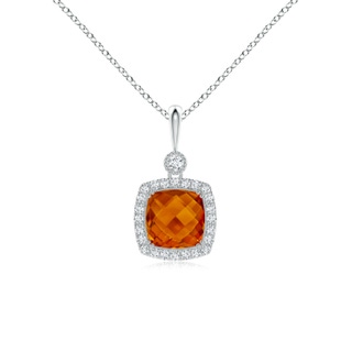 8mm AAAA Double Prong-Set Cushion Citrine Halo Pendant in P950 Platinum