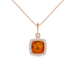 8mm AAAA Double Prong-Set Cushion Citrine Halo Pendant in Rose Gold