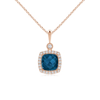 8mm AAAA Double Prong-Set Cushion London Blue Topaz Halo Pendant in Rose Gold