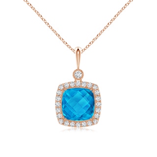 10mm AAAA Double Prong-Set Cushion Swiss Blue Topaz Halo Pendant in Rose Gold