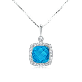 10mm AAAA Double Prong-Set Cushion Swiss Blue Topaz Halo Pendant in White Gold