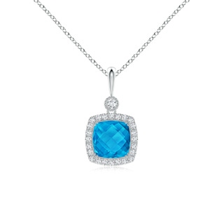 8mm AAAA Double Prong-Set Cushion Swiss Blue Topaz Halo Pendant in P950 Platinum