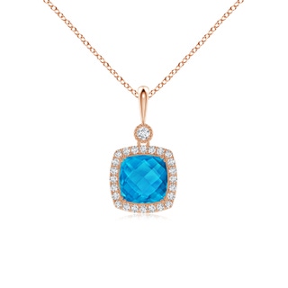 8mm AAAA Double Prong-Set Cushion Swiss Blue Topaz Halo Pendant in Rose Gold