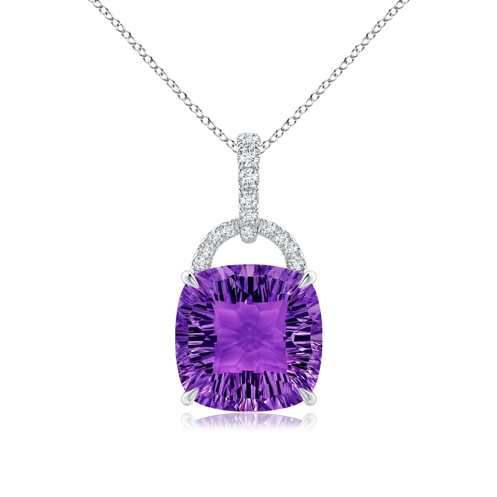 12mm AAAA Cushion Amethyst Pendant with Diamond Bale in White Gold