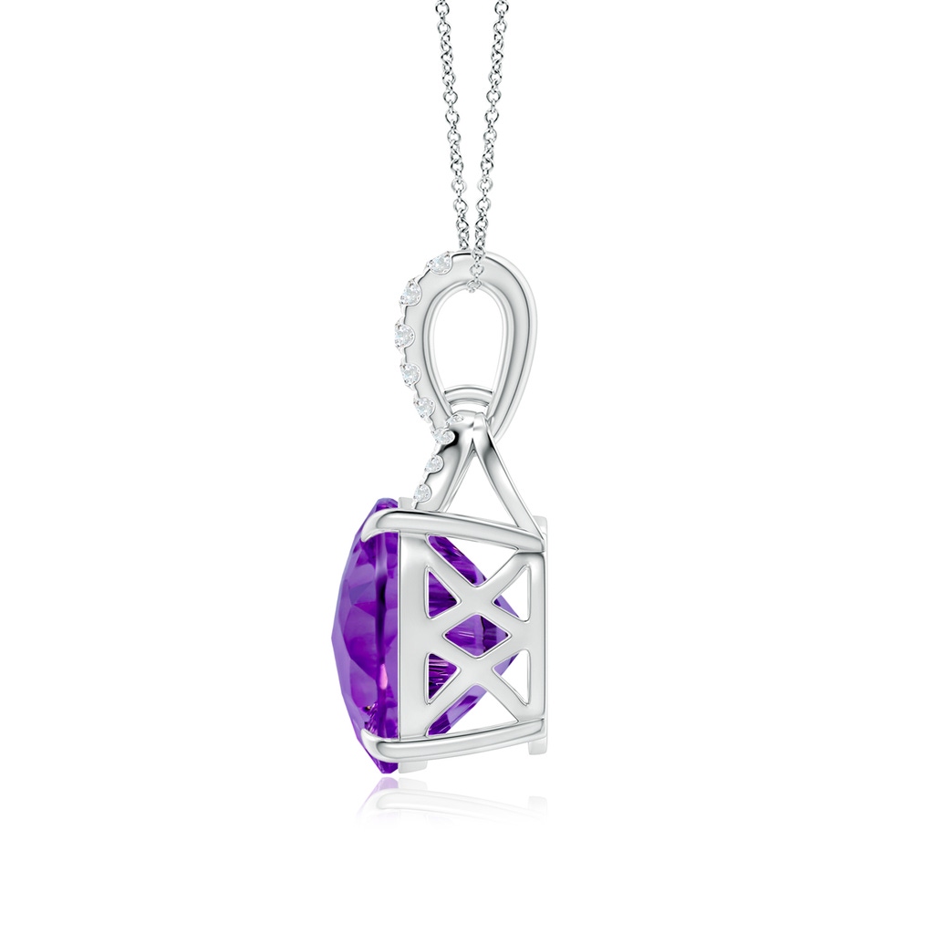 12mm AAAA Cushion Amethyst Pendant with Diamond Bale in White Gold Side-1