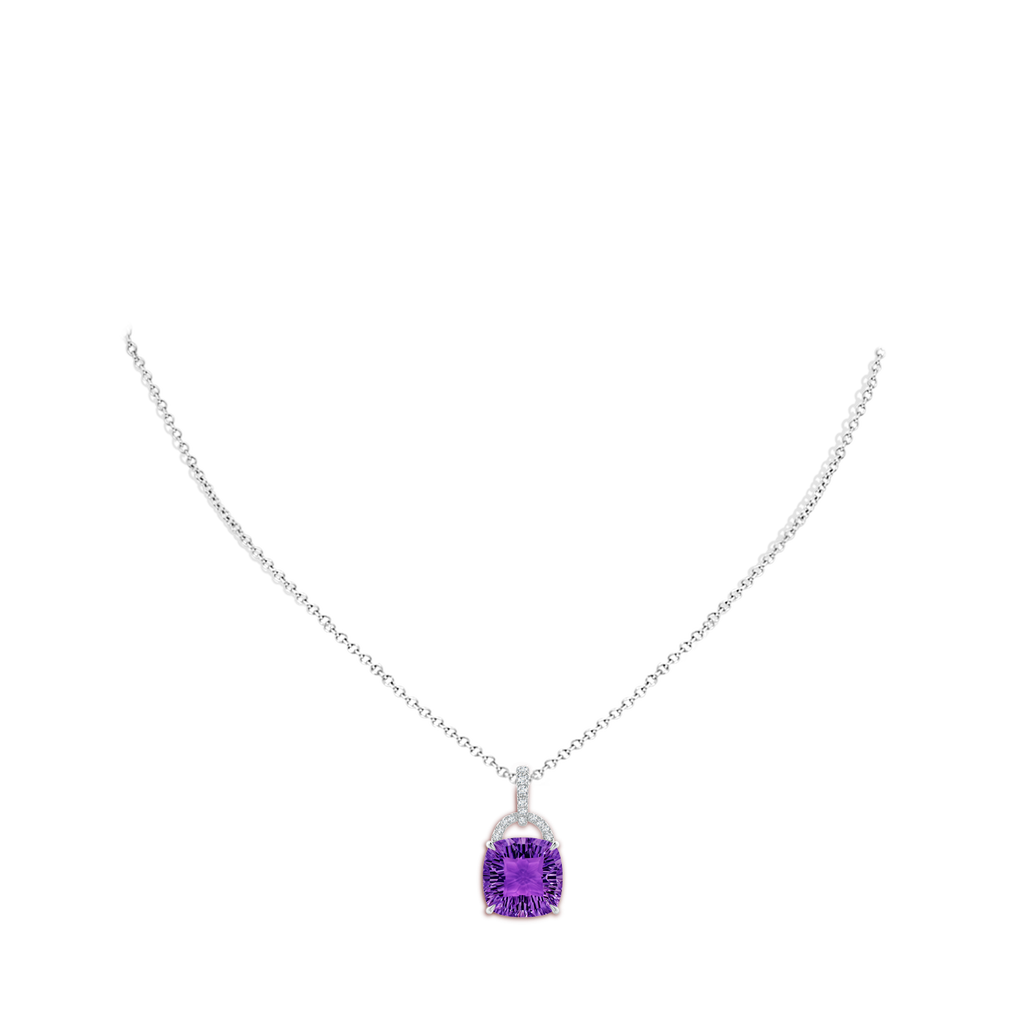 12mm AAAA Cushion Amethyst Pendant with Diamond Bale in White Gold Body-Neck