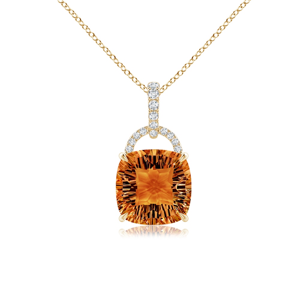 10mm AAAA Cushion Citrine Pendant with Diamond Bale in Yellow Gold