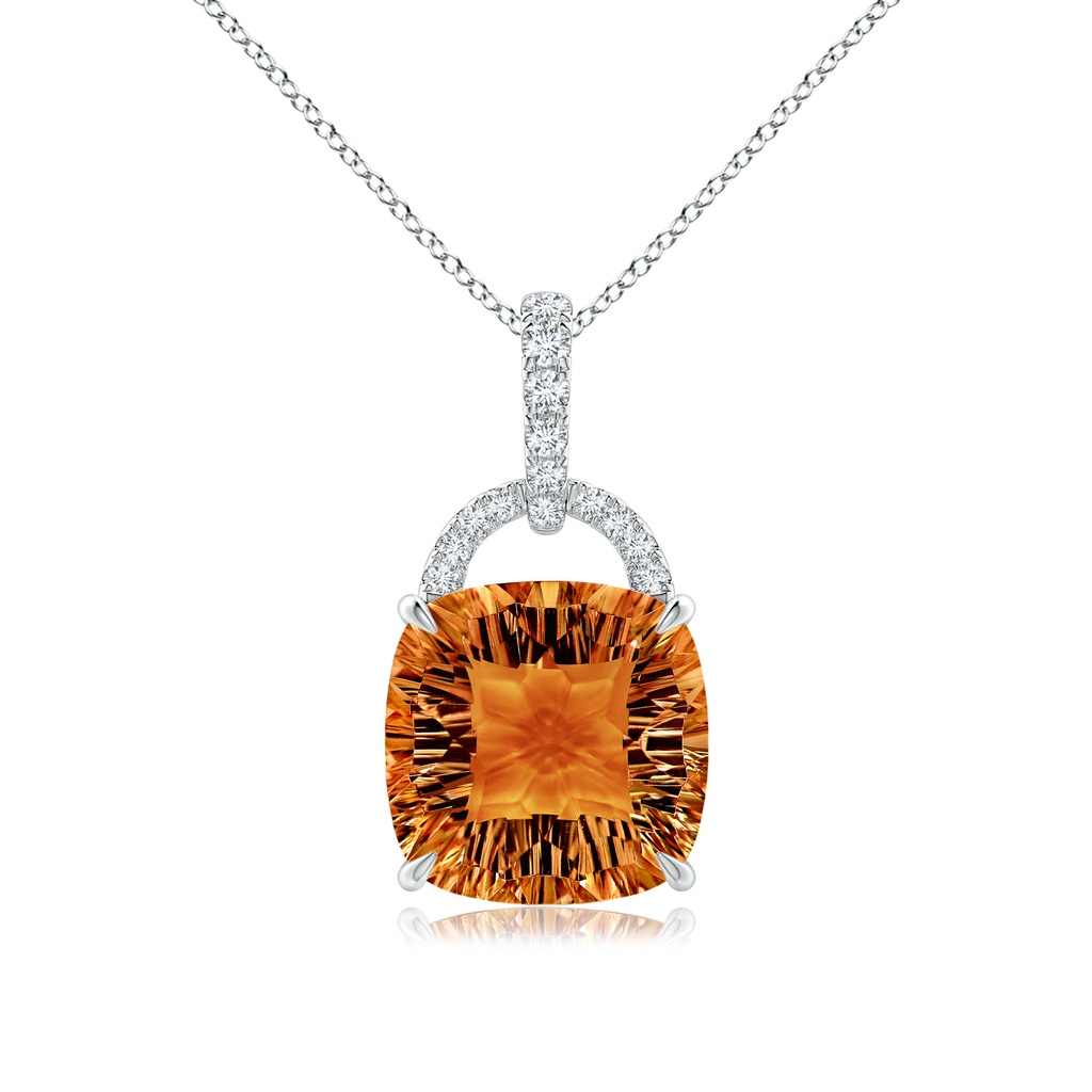 12mm AAAA Cushion Citrine Pendant with Diamond Bale in White Gold