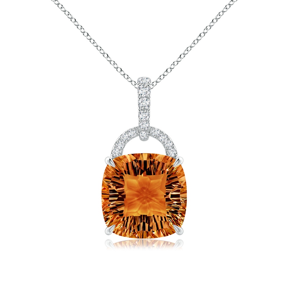 12mm AAAA Cushion Citrine Pendant with Diamond Bale in White Gold 