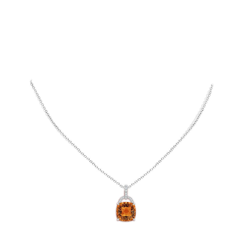 12mm AAAA Cushion Citrine Pendant with Diamond Bale in White Gold Body-Neck