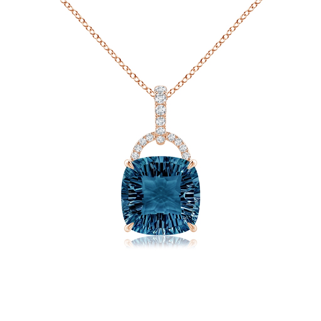 10mm AAAA Cushion London Blue Topaz Pendant with Diamond Bale in Rose Gold