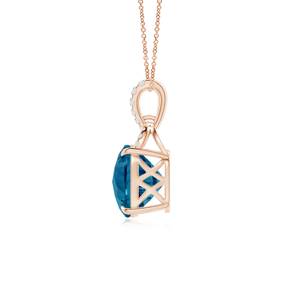 10mm AAAA Cushion London Blue Topaz Pendant with Diamond Bale in Rose Gold - side_1