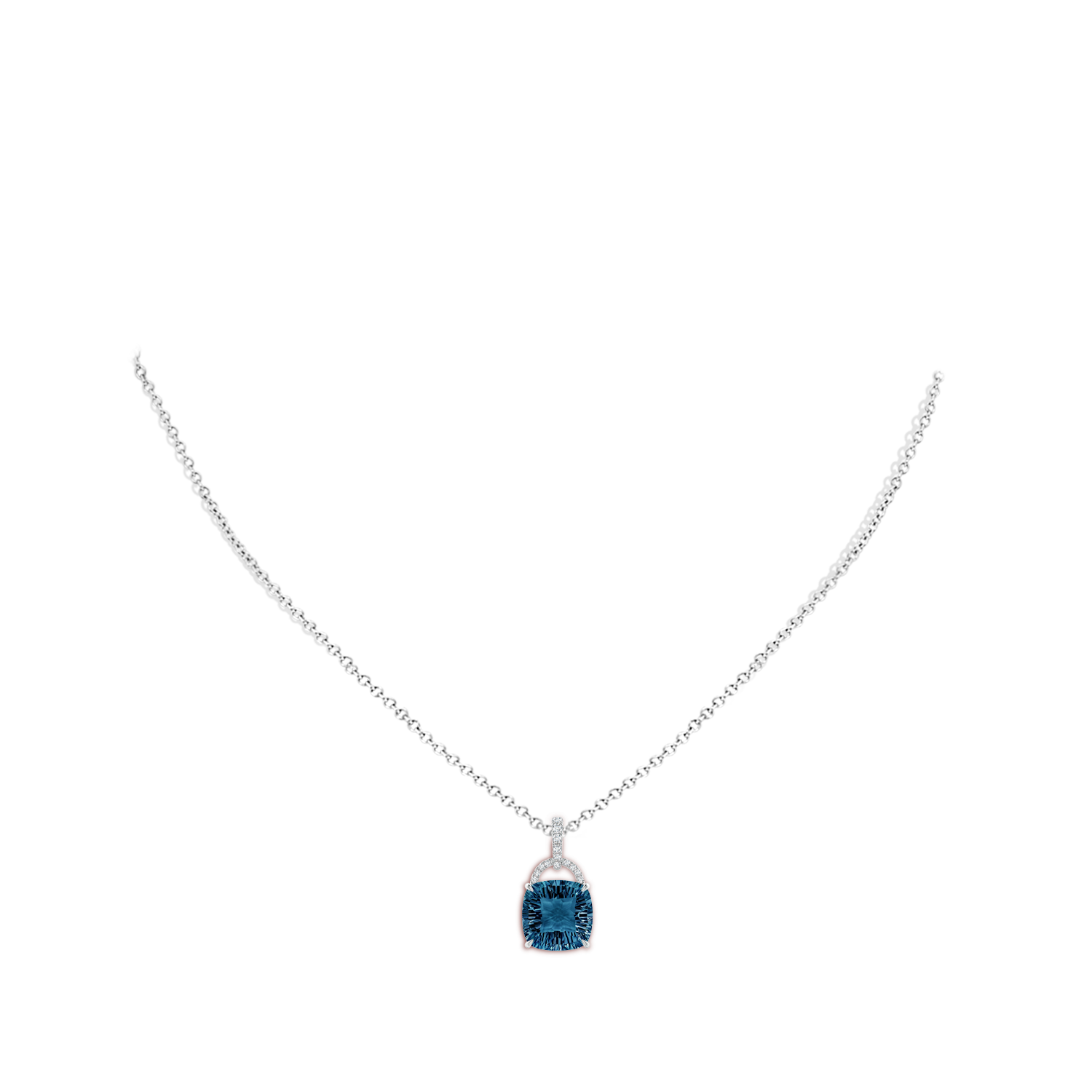 10mm AAAA Cushion London Blue Topaz Pendant with Diamond Bale in White Gold - body_neck